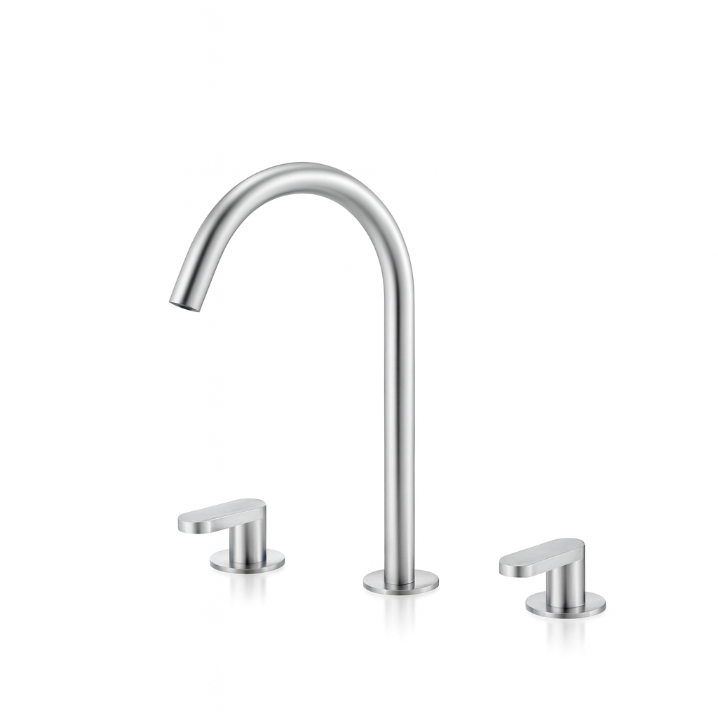 Three-hole mixer for washbasin with spout