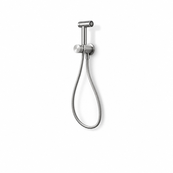 Hygienic hand shower with mixer, complete with wall bracket and water outlet