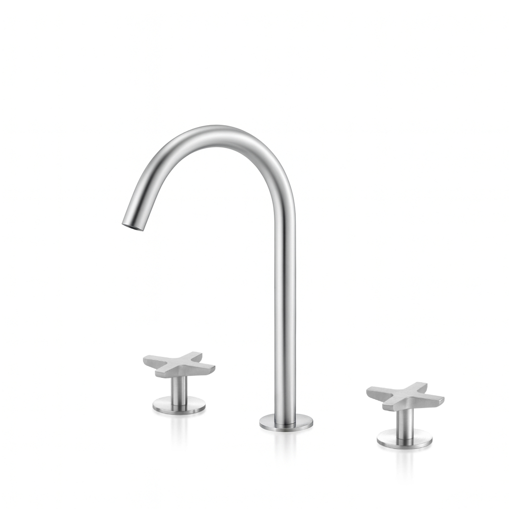 Three-hole mixer for washbasin with spout