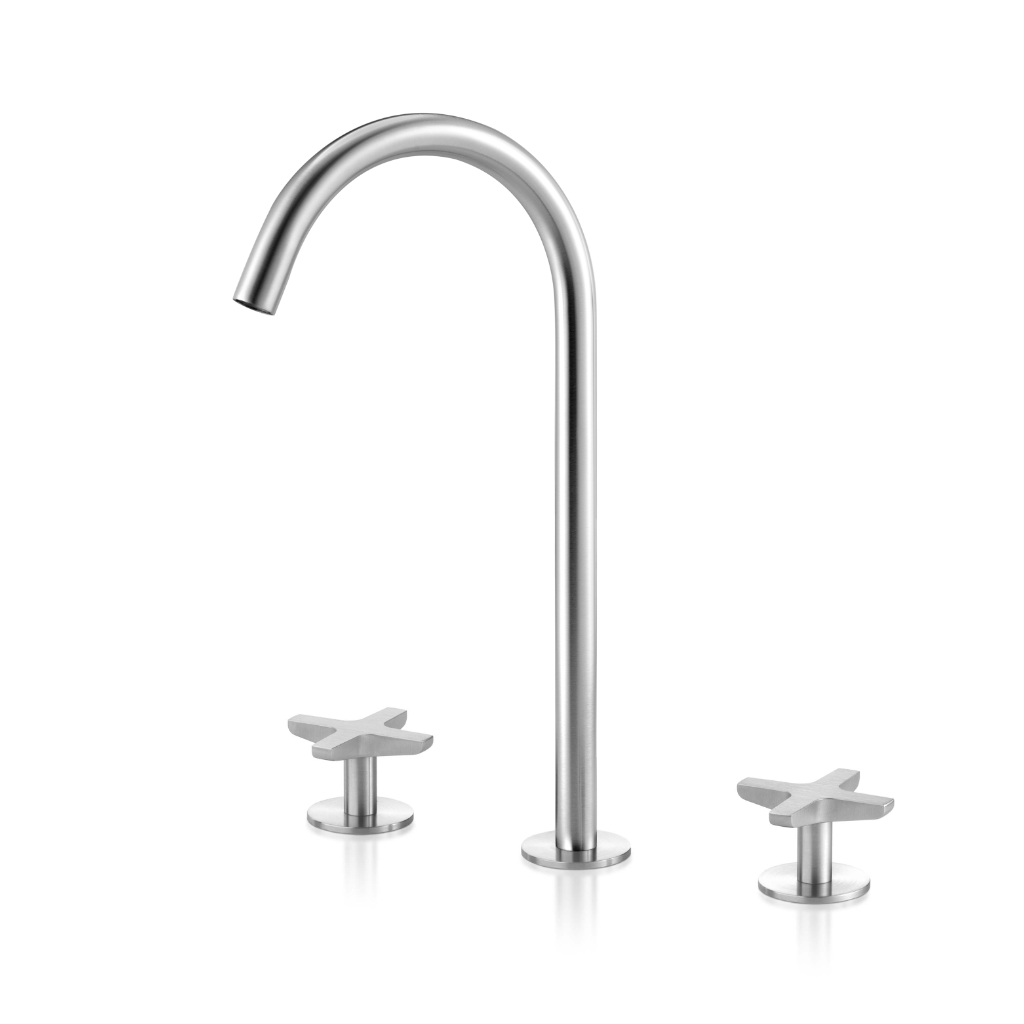 Miscelatore 3 fori per lavabo con bocca erogazione